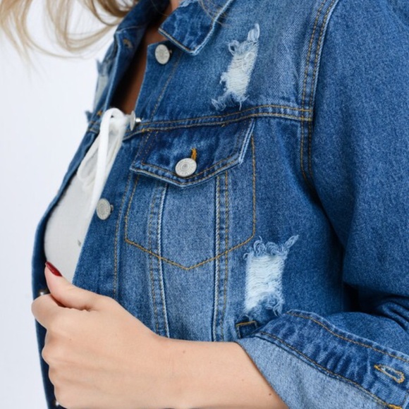 NWT Blue Distressed Denim Jacket - Picture 3 of 4